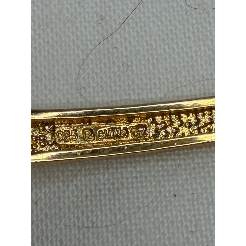 925 Sterling Silver Gold Tone Princess Cut CZ Hinged Bangle Bracelet
